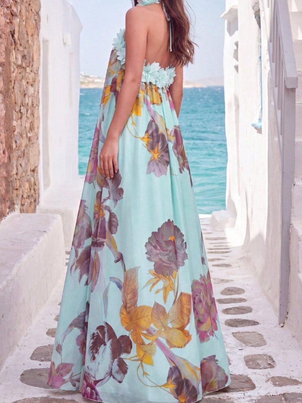 Mint Green Elegant Women's Backless Spaghetti Strap Maxi Dress - Picture 2 of 6